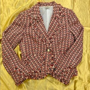 Red, white and black checkered women’s blazer
